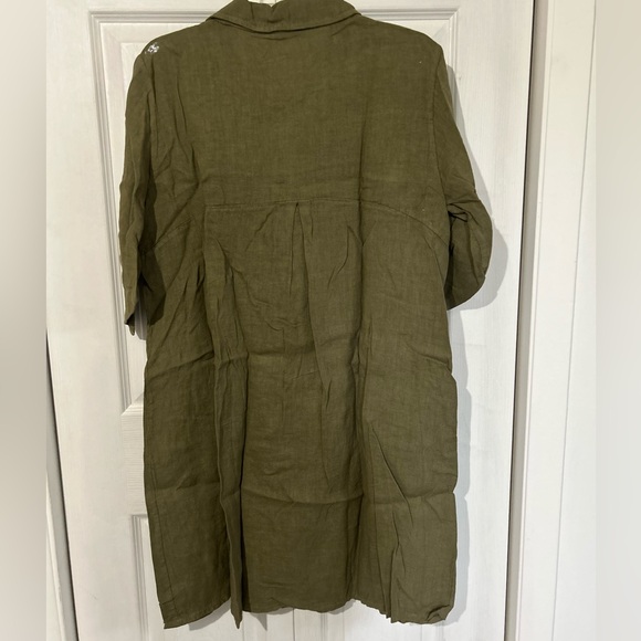 Elena Baldi Army Green Olive Linen knee Length Dress size XL - Picture 4 of 8